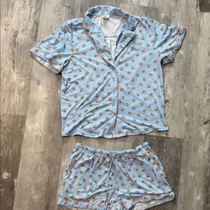 Blue Pajama Set with Orange Print